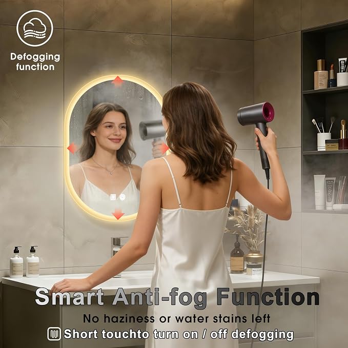 16x24 LED Bathroom Mirror with Lights Oval, Lighted Bathroom Vanity Mirror - Image 4