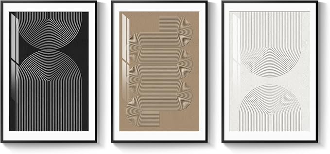 Large Framed Boho Neutral Abstract Wall Art, 3 Piece Modern Art Prints - Image 8