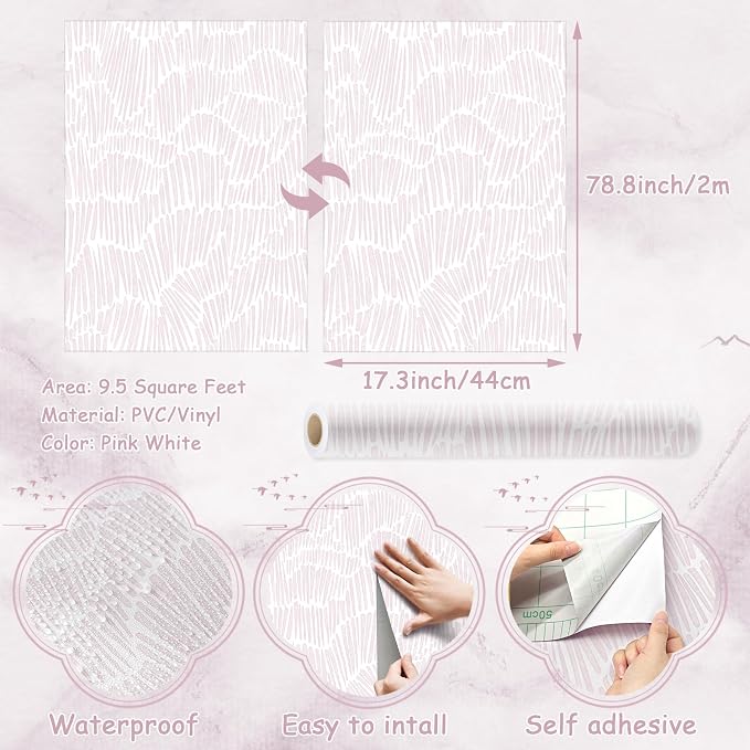 Theper Pink Striped Wallpaper Peel and Stick Wallpaper Boho 17.3"×78.8" Simple - Image 3