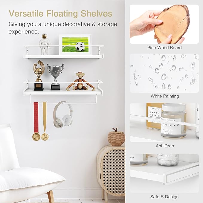 Forbena Bathroom Shelves for Wall Set of 2, Small Wall Mount Bookshelf and Toy - Image 7