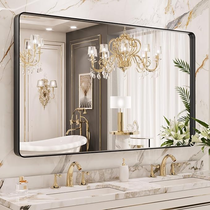 LOAAO 50X30 Inch Black Metal Framed Bathroom Mirror by LOAAO