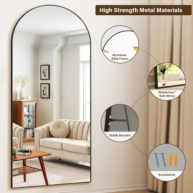 XRAMFY 78"x38" Arched Full Length Mirror Floor Mirrors - Image 4