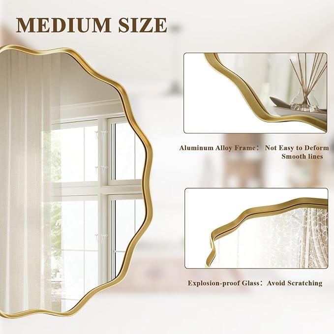 VooBang Gold Scalloped Circle Mirror, Hanging Leaning - Image 3