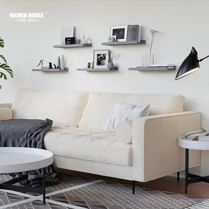 RICHER HOUSE Mounted Shelves for Wall Decor, Modern Picture Ledge Shelf - Image 4