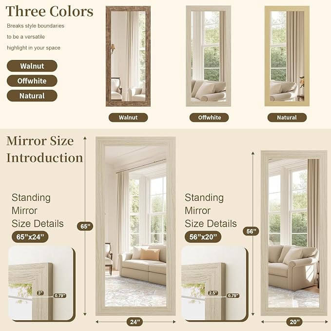 Syndra Modern Full Length Mirror Wood Frame, 56x20'' Large Floor Mirror - Image 5