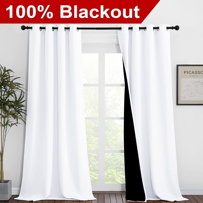 NICETOWN White 100% Blackout Curtains - Image 2