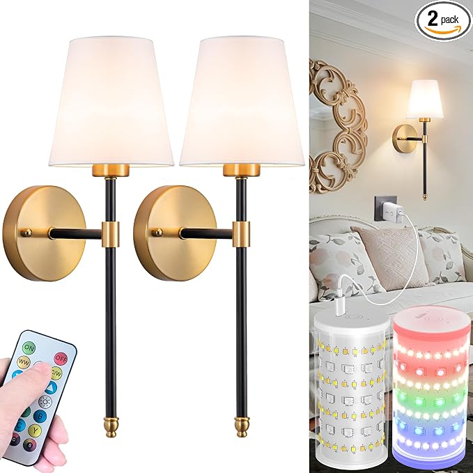 Nekhung Battery Operated Wall Sconces Set of 2, Wireless Wall Light by Nekhung