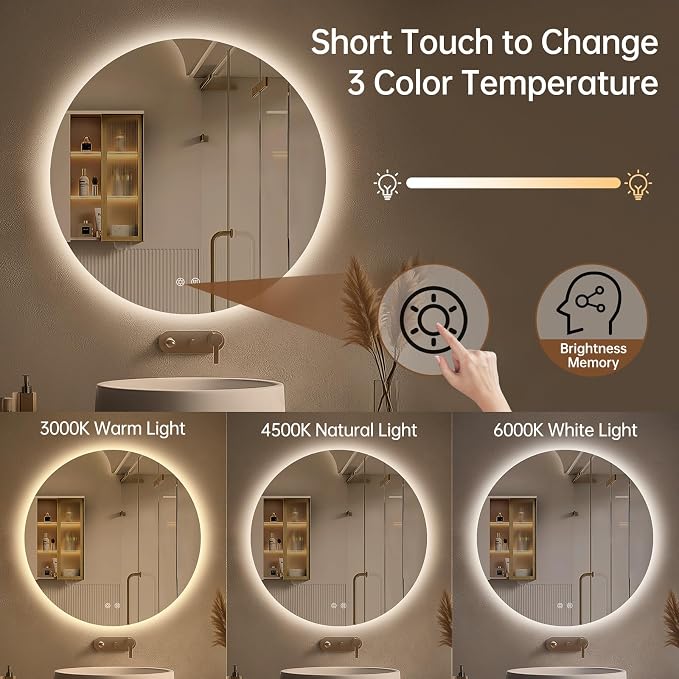 LOVESPEJO 24 Inch Round Backlit Bathroom Mirror - Image 5