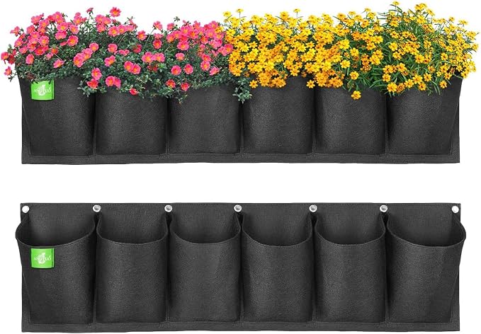 6 Pockets Hanging Planters for Outdoor Plants, One Pack Wall Planter Vertical by ANGTUO