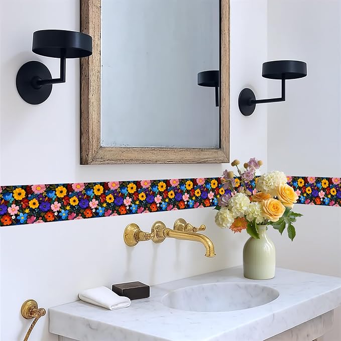 Colorful Floral Wallpaper Border 196x4 Inch Peel and Stick Wall Border - Image 5