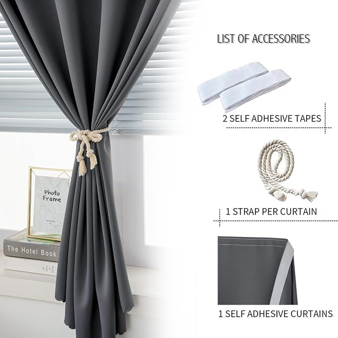 Magic Tape Blackout Curtains for Bedroom No Drillng Self Adhesive Curtains No - Image 2