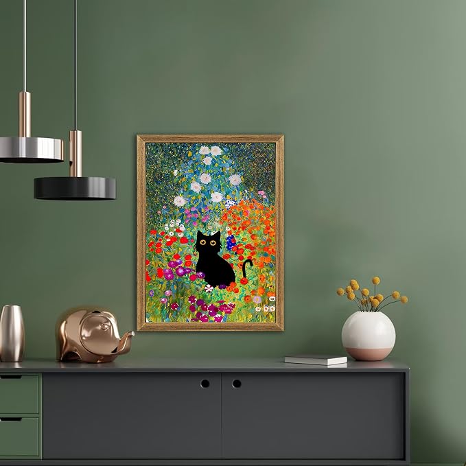 Fantasy Artists Gustav Klimt Canvas Wall Art, Framed Aesthetic Cat Floral Wall - Image 5