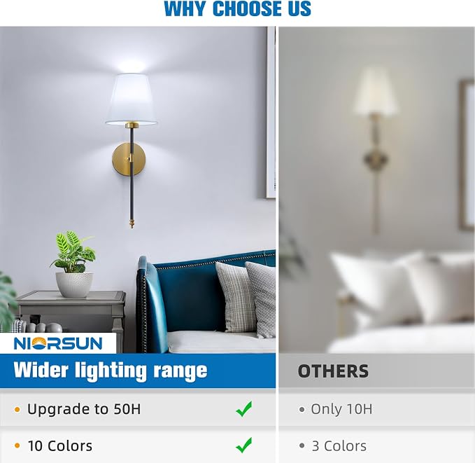 NIORSUN 19.9 inch Battery Operated Wall Sconce Set of 2, 10 Colors Wireless - Image 7