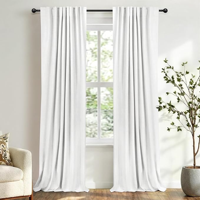 100% Blackout Shield White Linen Blackout Curtains by 100BlackoutShield