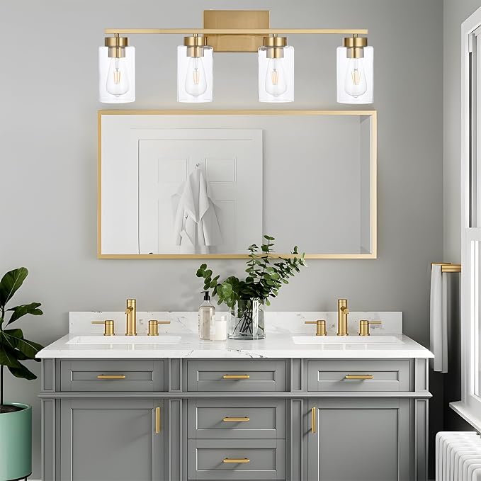 4 Light Bathroom Vanity Light Fixtures, Brushed Brass Modern Wall Lights - Image 5