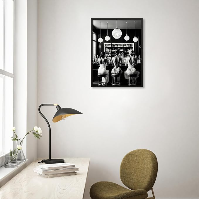 Vintage Black and White Black Framed Wall Art Trendy Women Drink Cocktail - Image 5