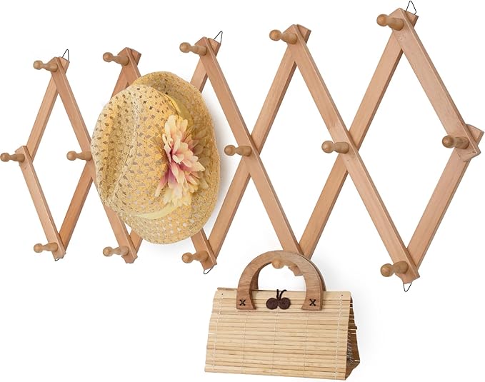 SCUNDA Wall Rack with 16 Hooks, Wooden Wall Expandable Coat Rack by SCUNDAHOME