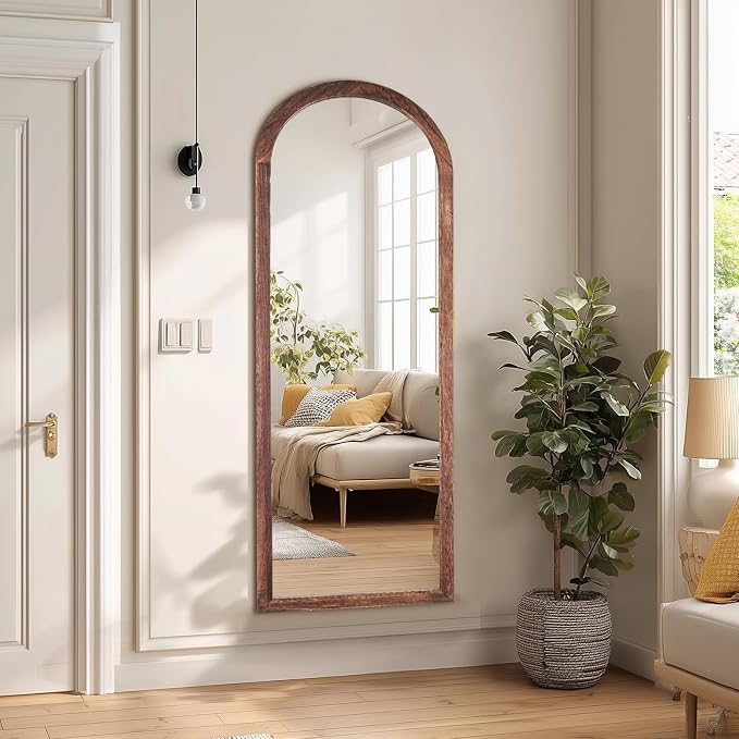 16"x48" Arched Full Length Mirror Solid Wood Wall Mirror - Image 6