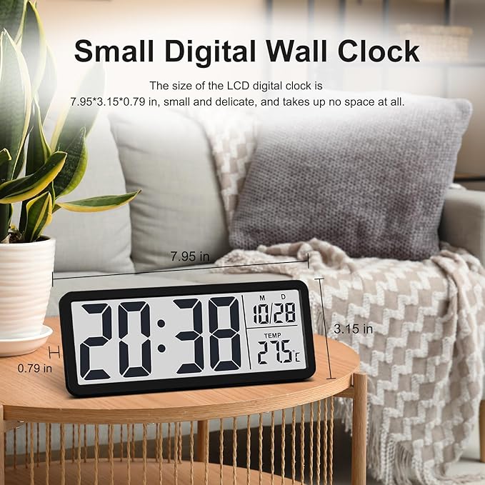 JoFomp LCD Digital Wall Clocks Battery Operated, 8.5" Modern Wall Clocks - Image 3