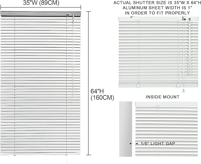 YIIBAII Mini Blinds Suitable for 35.5" W x 64" H Windows 1" Aluminum Horizontal - Image 6