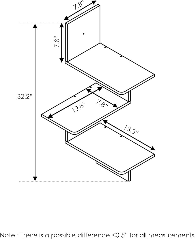 Furinno Rossi Wall Mounted Shelves, 3-Tier Rectangle, Espresso/Black - Image 2