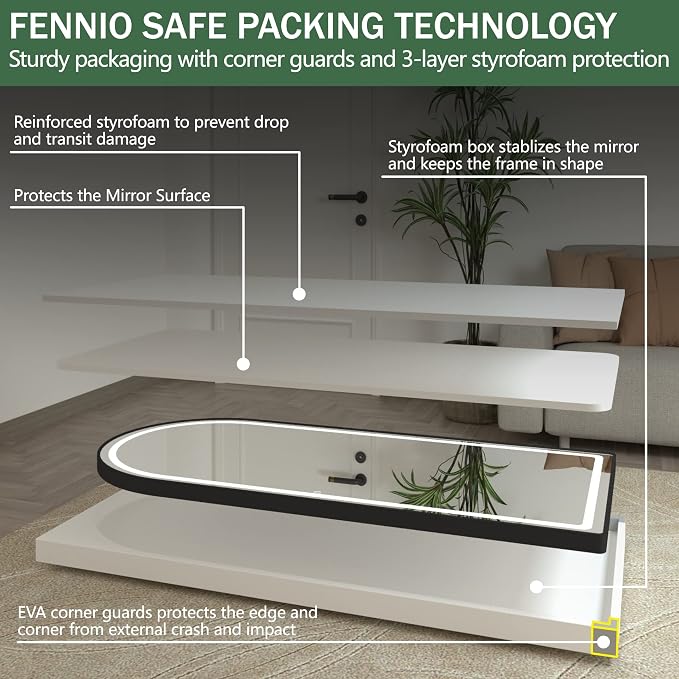 FENNIO Full Length Mirror with Lights, Free Standing Lighted Floor Mirror - Image 8