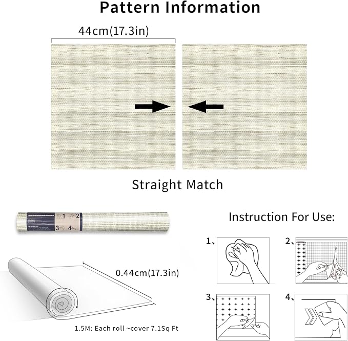 Simon&Siff Cream Textured Grasscloth Peel and Stick Wallpaper 17.7"x197" - Image 8