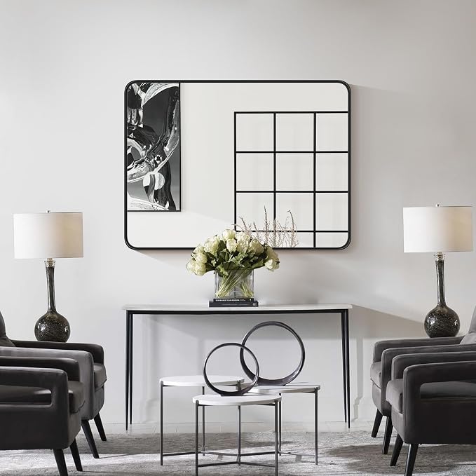 Bathroom Mirror for Wall, 40x30 Inch Rectangle Mirror, Matte Black Metal Framed - Image 3