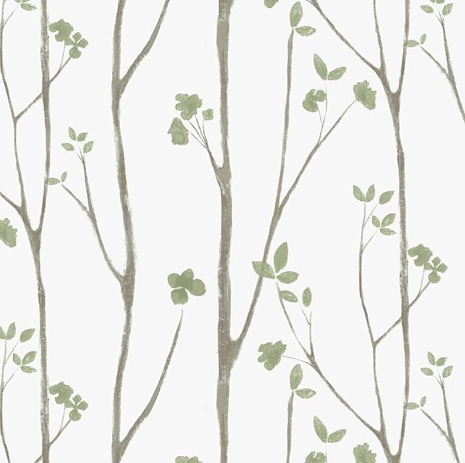 Timeet Green White Leaf Floral Boho Wallpaper 16" x 393.7" Self-Adhesive by Timeet