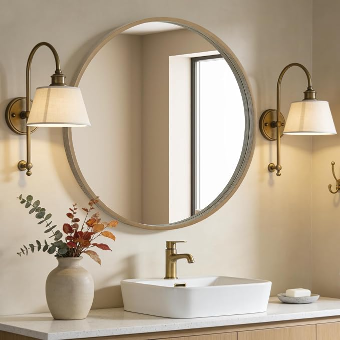 WallBeyond Round Wood Mirror - Image 2