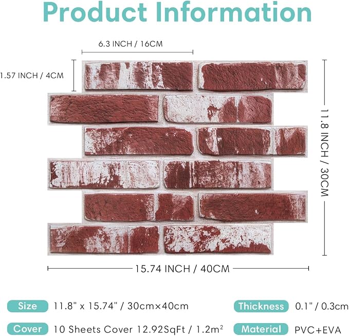 Commomy 3D Peel and Stick Brick, Ultralight Thin PVC Faux Brick Wall Panels - Image 5