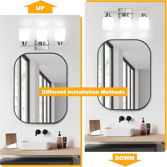 Unicozin 3-Light Bathroom Light Fixtures, Modern Brushed Nickel Vanity Light - Image 2
