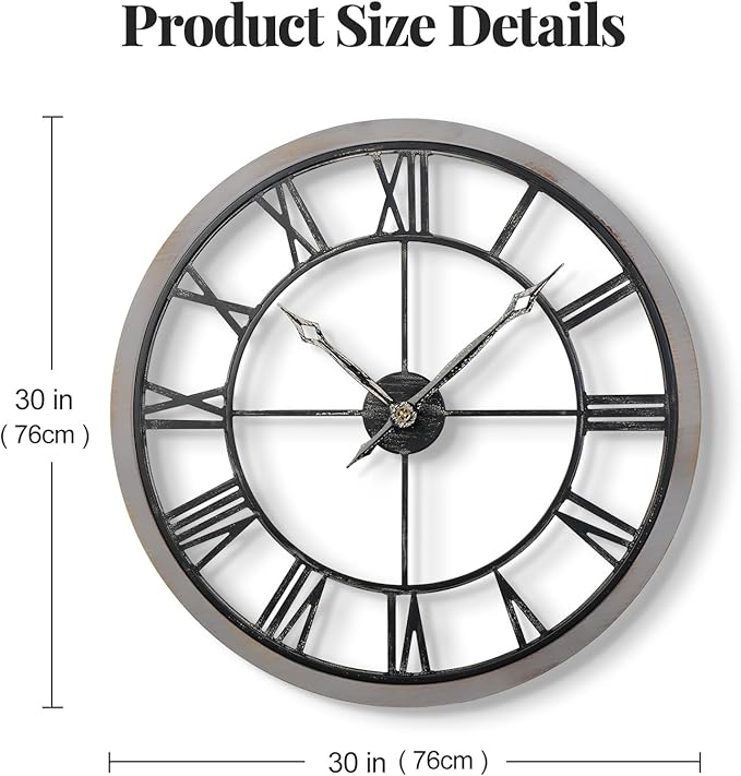 Cuspin Large Wall Clock for Living Room Decor, 30 Inch Round Farmhouse Wall - Image 7