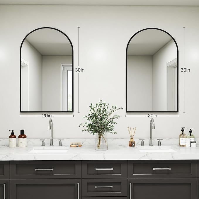 DUMOS Black Metal Arch Vanity Rounded Rectangle Bathroom Mirrors - Image 4