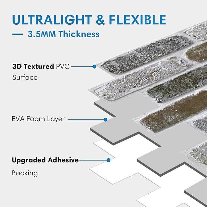 COMSTICKC 3D Faux Brick Wall Panel Peel and Stick, DIY UrltraLight PVC Self - Image 4