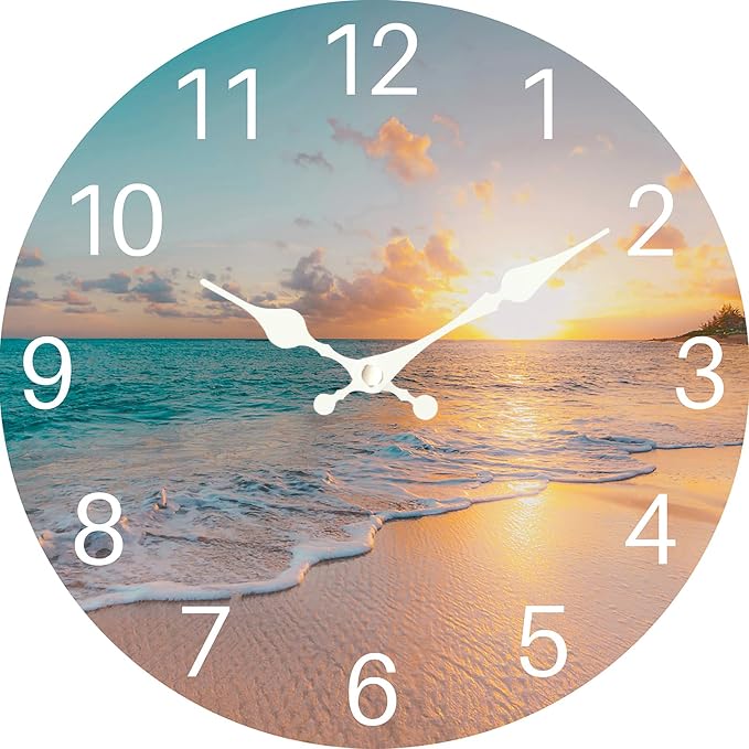 Sea Beach Blue Sky Sand 12 Inch Wooden Wall Clock by EZXZZ
