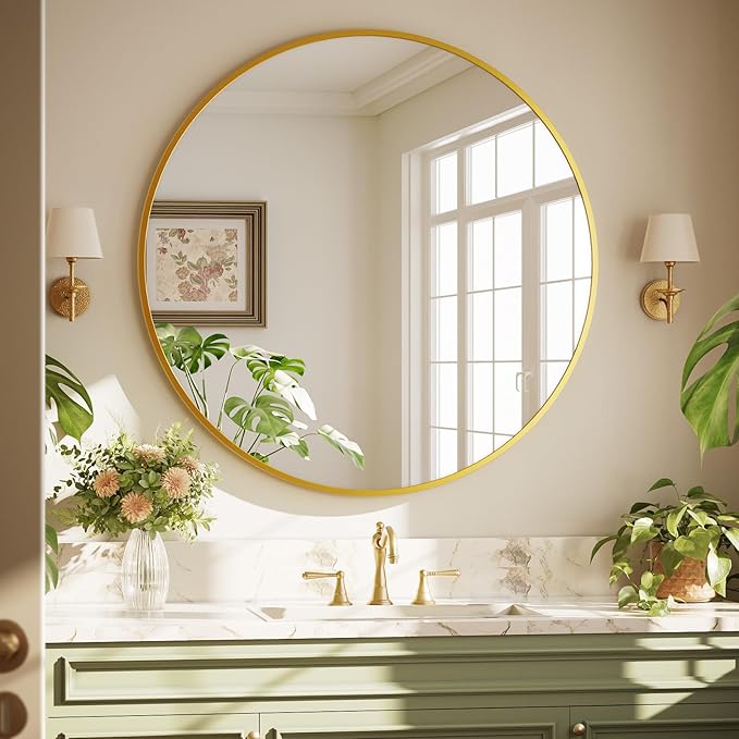 XRAMFY 42 Inch Round Gold Metal Wall Mirror - Image 3