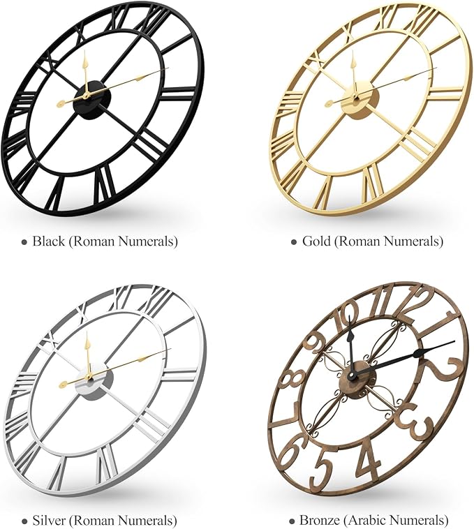 Cuspin 16 Inch Large Wall Clock, Modern Black Metal Clock - Image 6