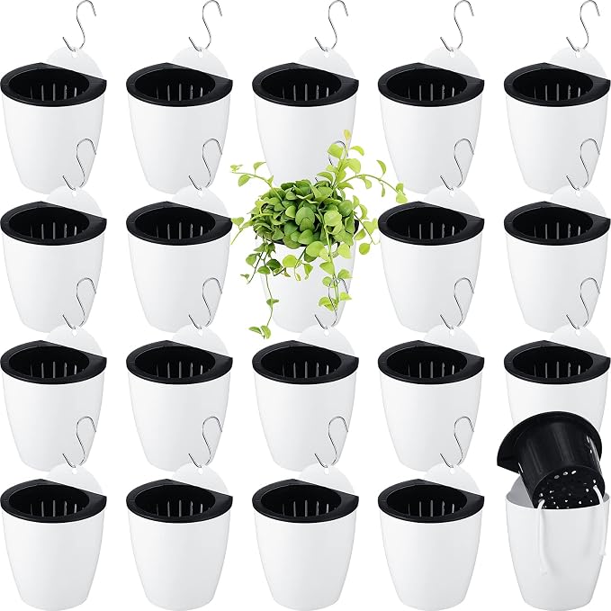 Yungyan 20 Sets 5" Self Watering Hanging Planter White Lazy Flower Pots Plastic by Yungyan