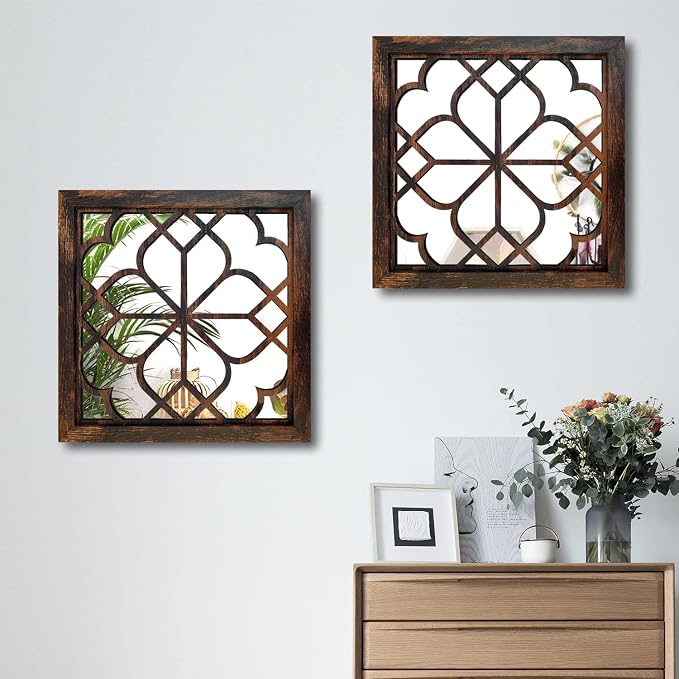 Wocred 20inch 2 PCS Square Wall Mirror, Gorgeous Rustic Farmhouse Accent Mirror - Image 6