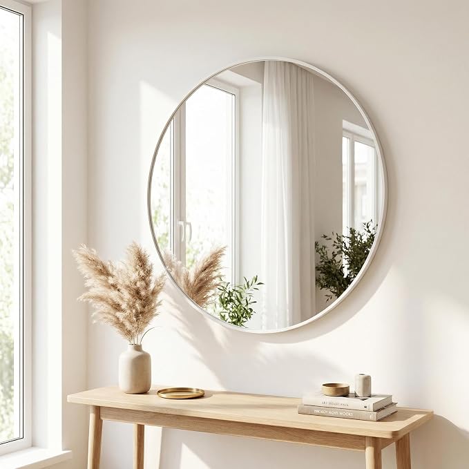HARRITPURE Round Mirror 24" White Wall Mounted Circle Mirrors Vanity Mirror - Image 2