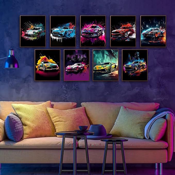 tgguytiy 9pcs Car Wall Art Prints Racing Car Canvas Posters Fashion Wall Decor - Image 5