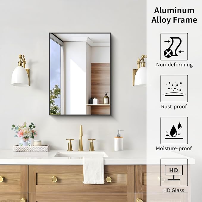 KOCUUY Black Bathroom Mirror, 18x24 Inch Rectangle Mirror - Image 6