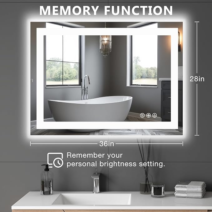 DUMOS 28.1"x36.1" LED Bathroom Mirror, Smart Anti-Fog Bathroom Vanity Mirror - Image 2