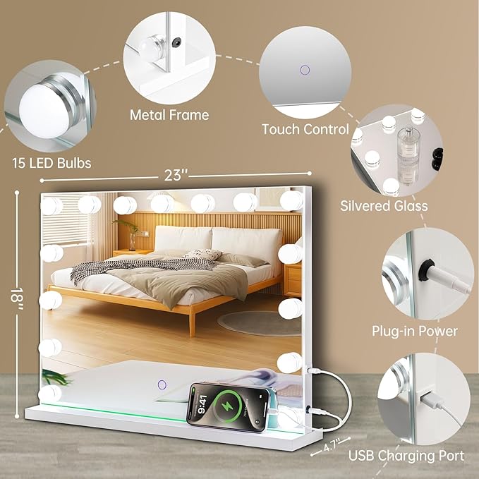 Hollywood Vanity Mirror with Lights, 15 Led Bulbs, 3 Lighting Modes - Image 6