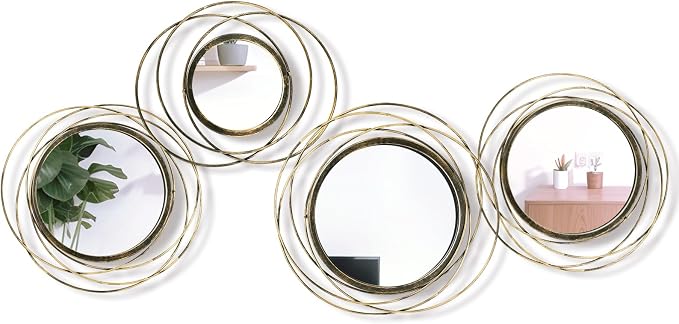 Hicarer 4 Pcs Decorative Wall Mirror Round Modern Circle Mounted Mirror Metal - Image 2
