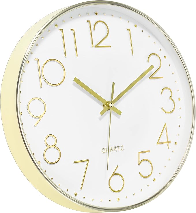 Foxtop Gold Wall Clock 12 Inch Silent Non-Ticking Battery Operated Round Modern - Image 4