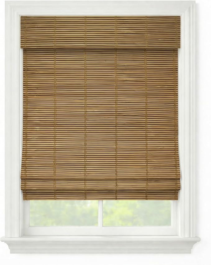 Cordless Woven Wood Roman Shades, 28W x 60H, Bayhead Natural, Sizes 20-72 Wide by FirstRateBlinds