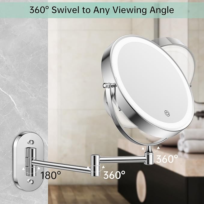 FUNTOUCH 2500mAh Rechargeable Wall Mounted Lighted Makeup Vanity Mirror 8 Inch - Image 5