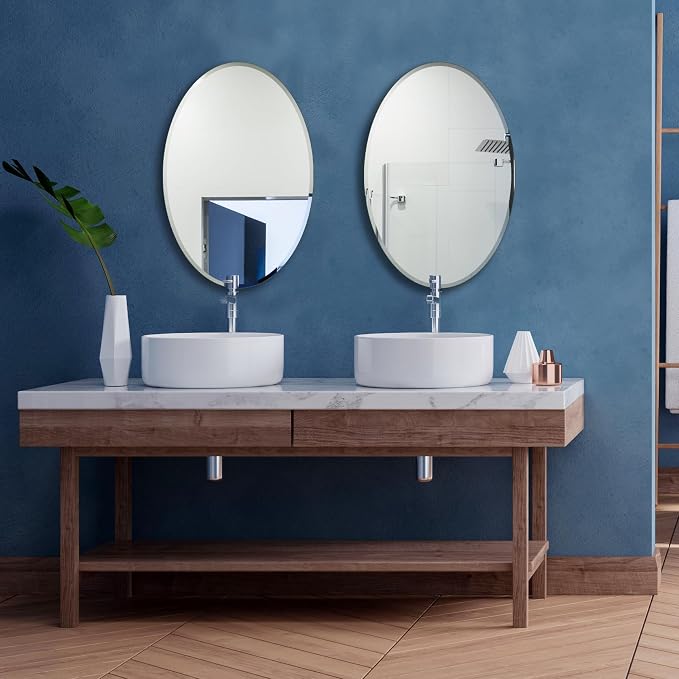 Bathroom Mirror for Over Sink, Oval Frameless Mirror, Beveled Polished Wall - Image 4